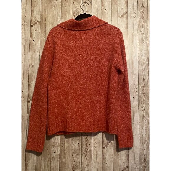 Women's L.L. Bean Wool Blend Button Up Collar Cardigan Cable Knit Sweater Medium - Picture 8 of 9